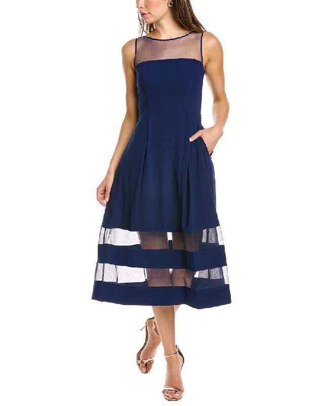 Aidan Mattox Sleeveless Crepe & Mesh Midi Dress Comfortable Casual Midi Dress