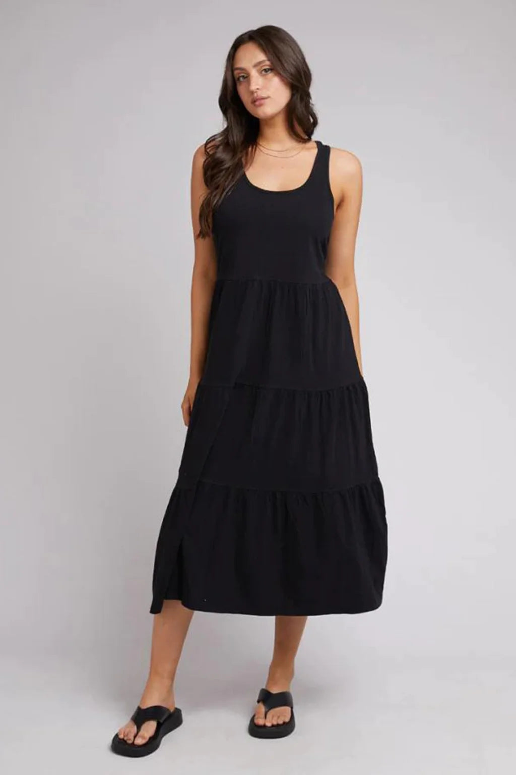 ALL ABOUT EVE LINEN MIDI DRESS BLACK