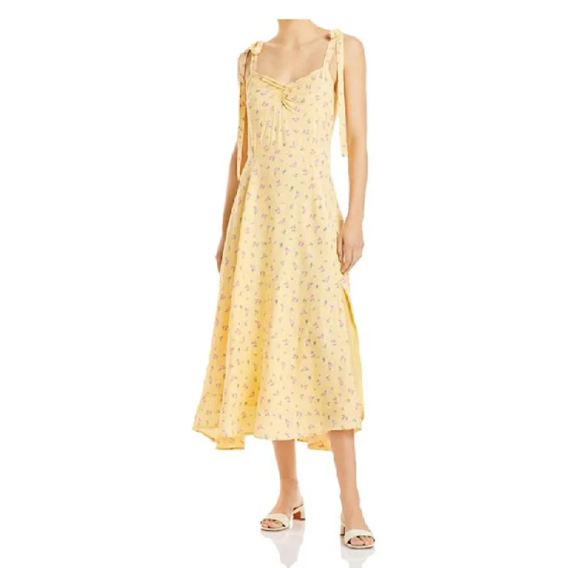 Bardot Women's Tie Shoulder Calf MIDI Dress, Yellow, S Stylish Button-Down Midi Dress