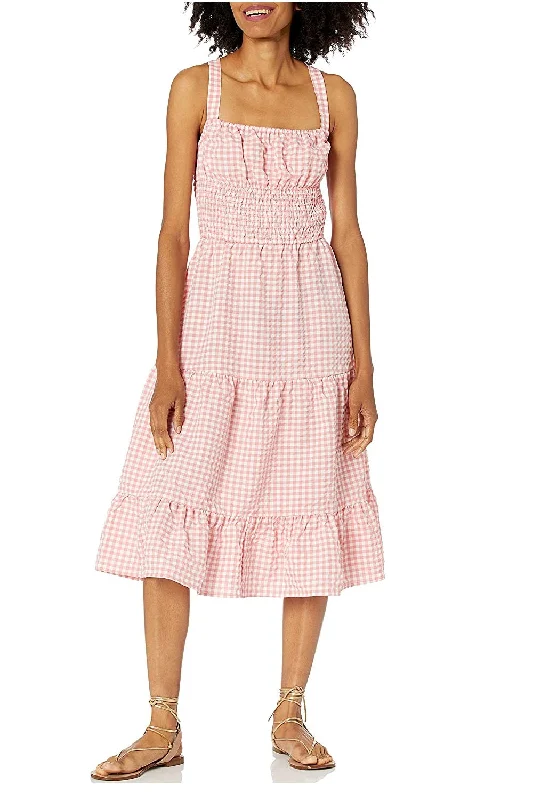 BCBGeneration Women's Smocked Midi Dress, Coral, S Fashionable Pleated Midi Dress
