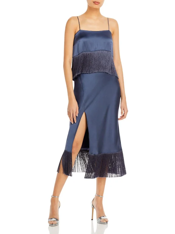 Eastwood Womens Silk Fringe Midi Dress Fashionable Polka Dot Midi Dress