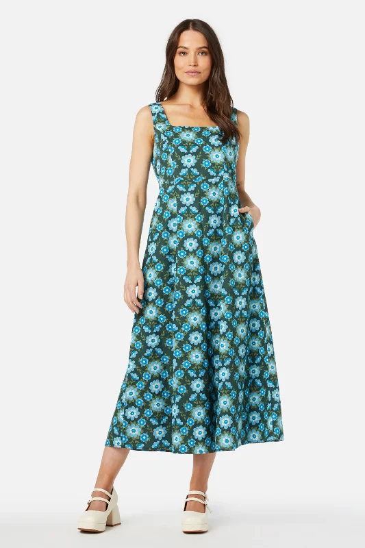 Folk Floral Midi Dress Trendy Boho Midi Dress