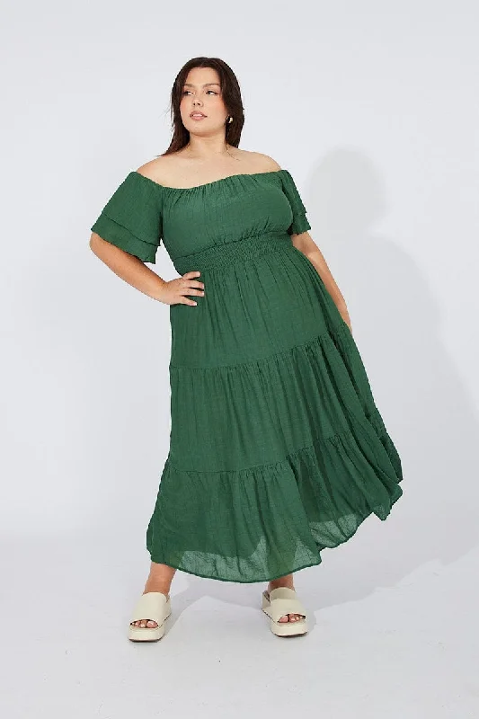 Green Off Shoulder Layer Midi Dress Classic Black Midi Dress