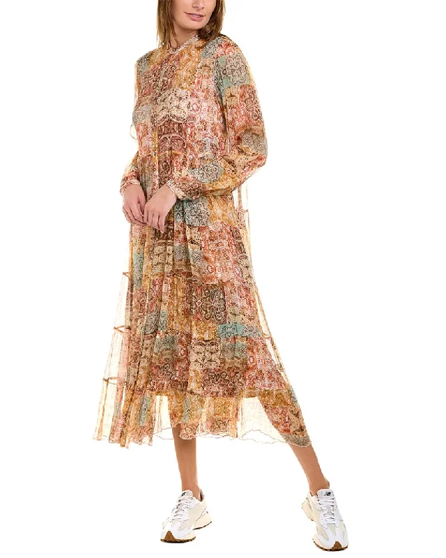 Johnny Was Sabrina Silk Midi Dress Elegant Pleated Detail Midi Dress