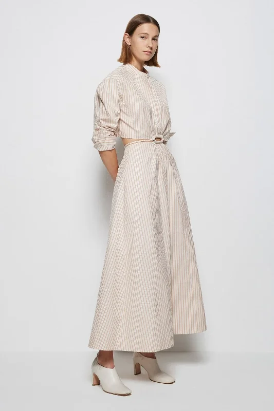 JONATHAN SIMKHAI Women's STRIPE BUTTON-FRONT MIDI DRESS Trendy A-Line Midi Dress