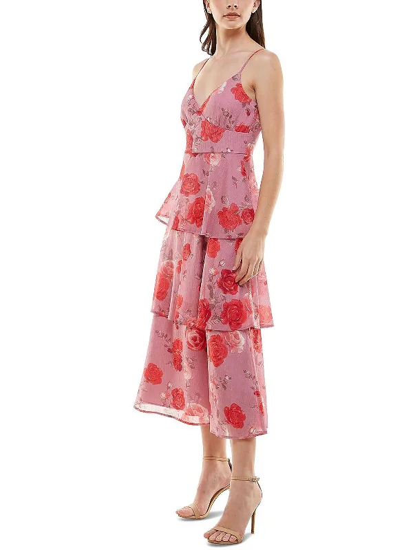Juniors Womens Metallic Floral Midi Dress Cozy Knit Midi Dress