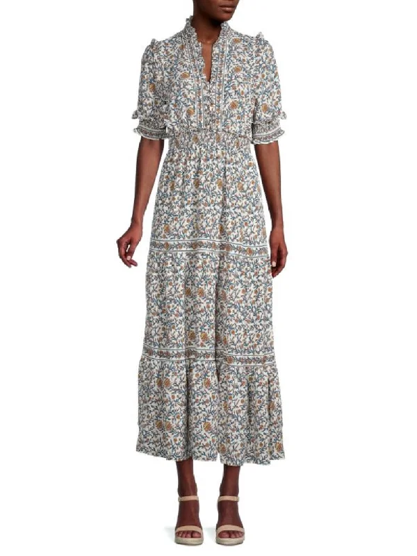 Max Studio Women's Tiered Floral Midi Dress, Cream Multi, M Stylish Vintage Midi Dress