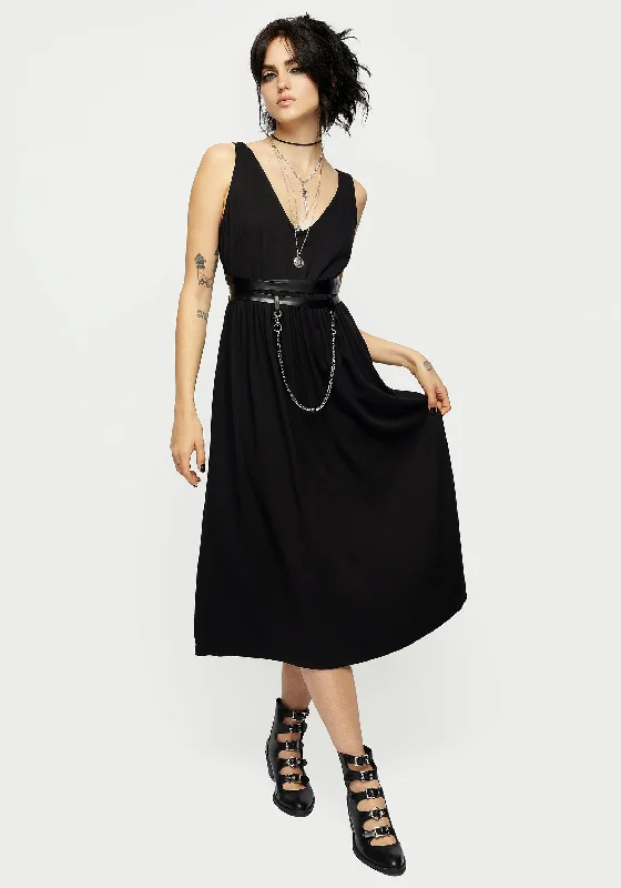 Raven V-Neck Sleeveless Chain Midi Dress