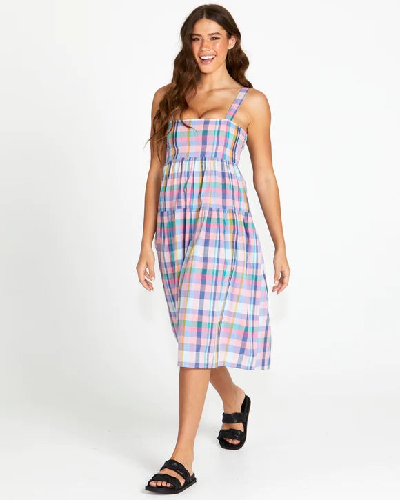 SASS SOLEIL TIERED MIDI DRESS PASTEL CHECK