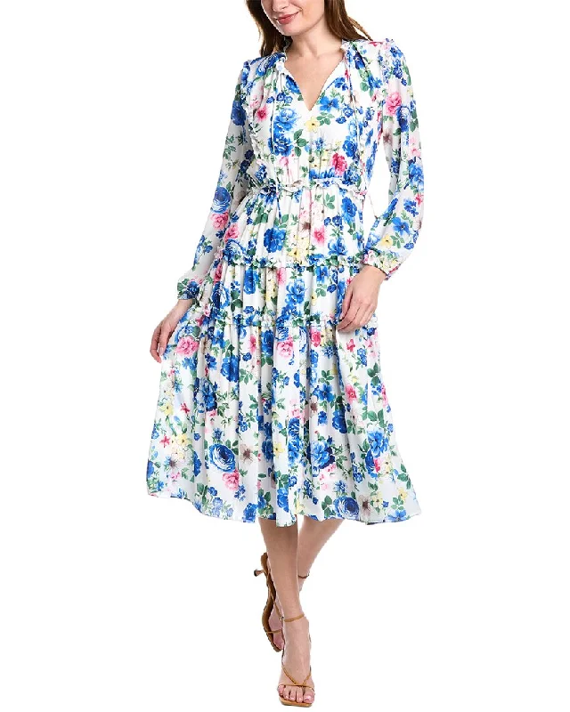 T Tahari Tiered Midi Dress Trendy Smocked Detail Midi Dress