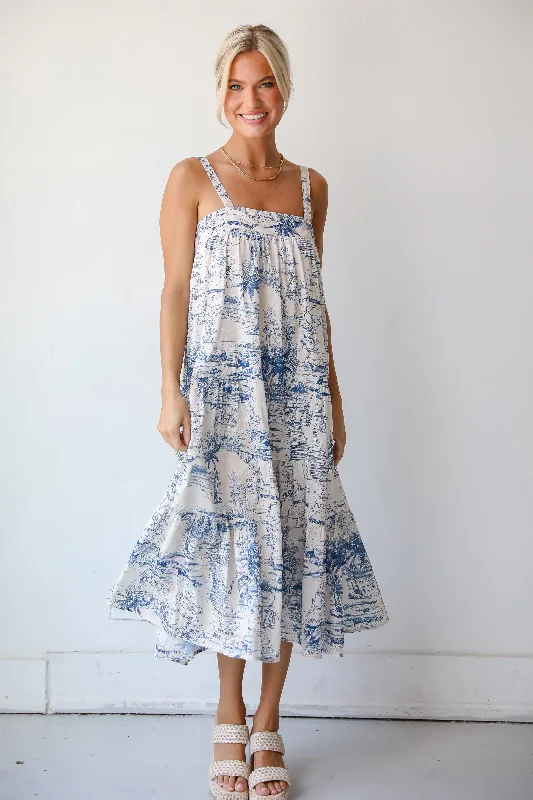 FINAL SALE - Tropical Lifestyle Blue Tiered Midi Dress Fashionable Pencil Midi Dress FINAL SALE - Tropical Lifestyle Blue Tiered Midi Dress Fashionable Pencil Midi Dress