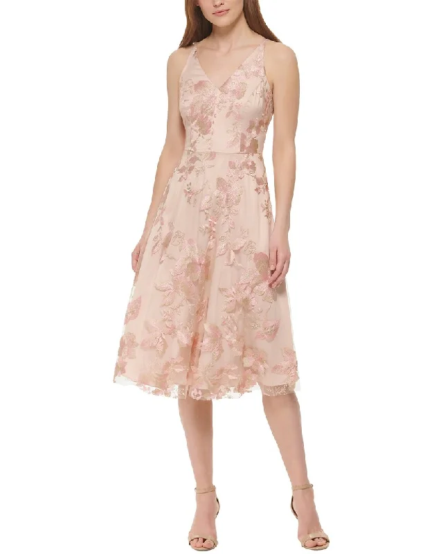 Vince Camuto Embroidered Mesh Midi Dress