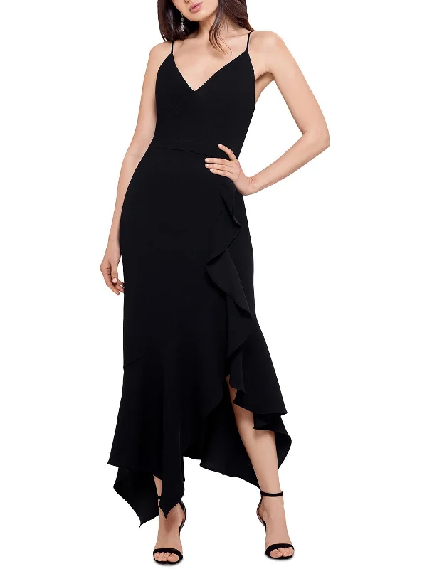 Womens Crepe Ruffled Midi Dress