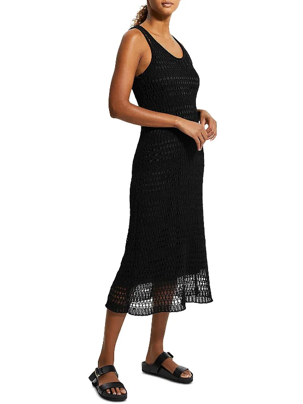 Womens Crochet Tea Length Midi Dress Chic Off-Shoulder Midi Dress