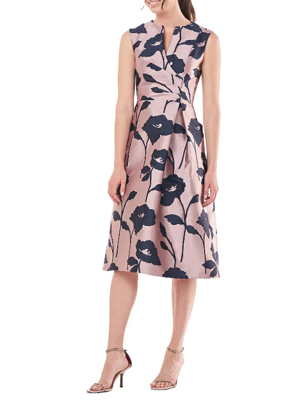 Womens Floral Knee Midi Dress