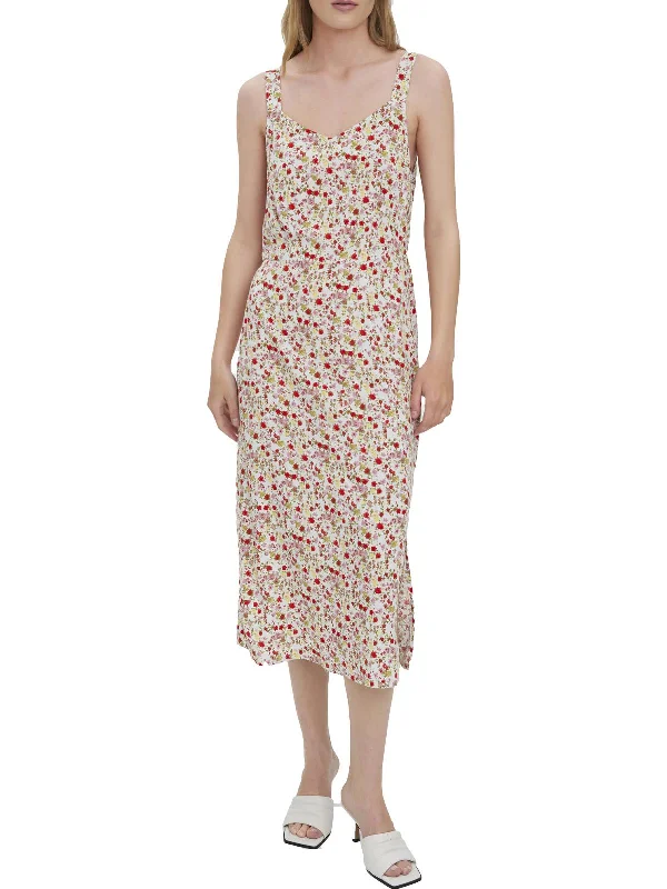 Womens Floral Mid-Calf Midi Dress