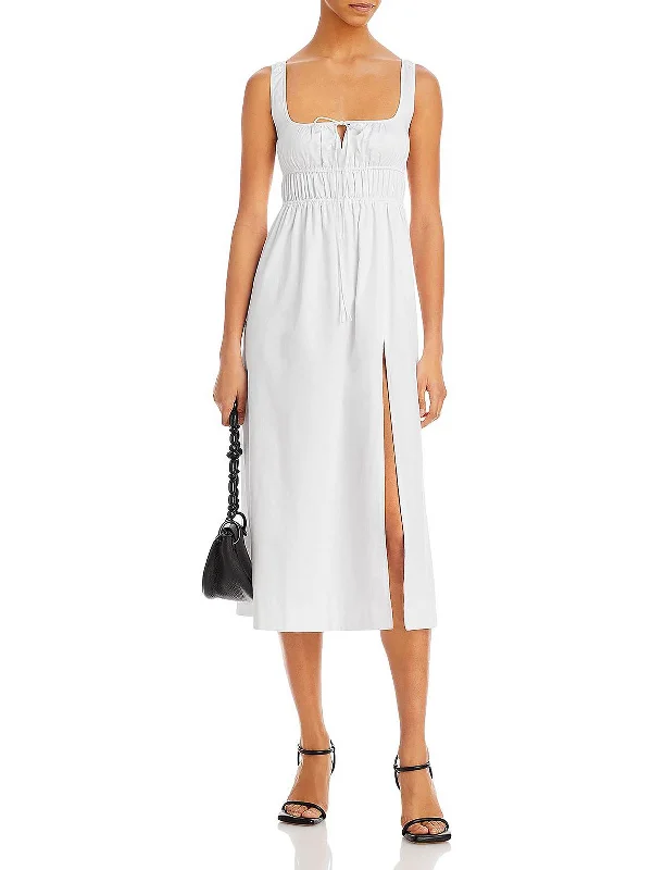 Womens Side Slit Calf Midi Dress