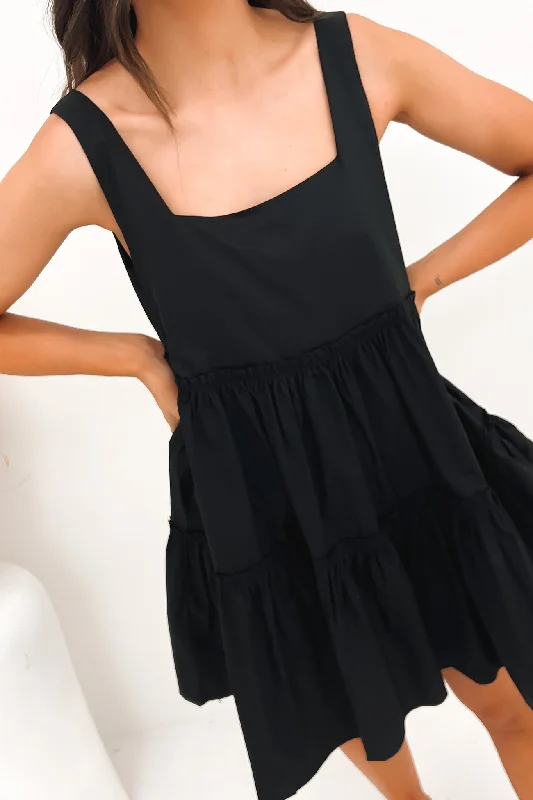 Aisha Mini Dress Black Cozy Cowl Neck Mini Dress