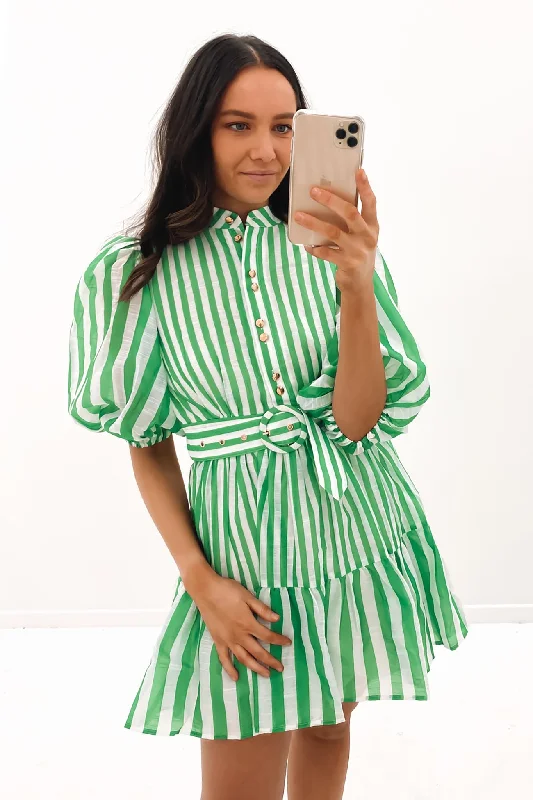 Alexis Mini Dress Green Stripe Classic Shift Mini Dress