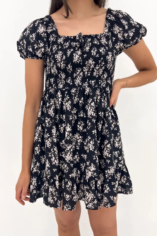 Andi Shirred Mini Dress Black Elegant Mini Dress with Ruffles
