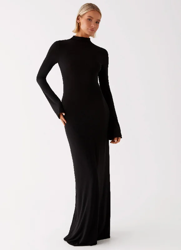 Brioni Long Sleeve Maxi Dress - Black Comfortable Long-Sleeve Maxi Dress