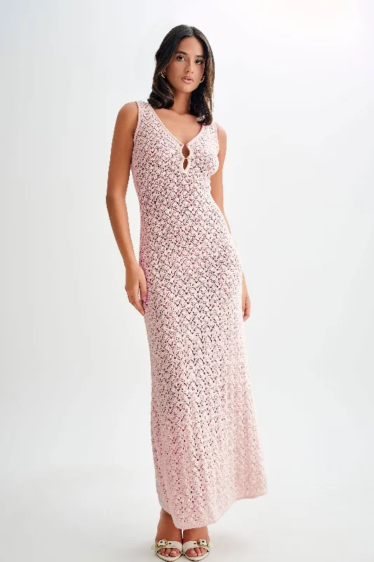 Carter Crochet Sleeveless Maxi Dress - Powder Pink Fashionable Faux Wrap Maxi Dress
