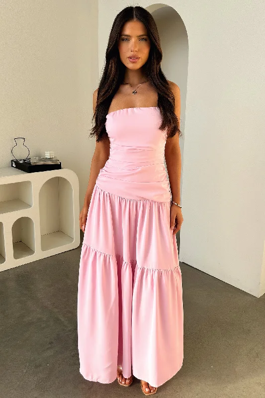 Charlotte Maxi Dress - Pink Fashionable Asymmetrical Maxi Dress