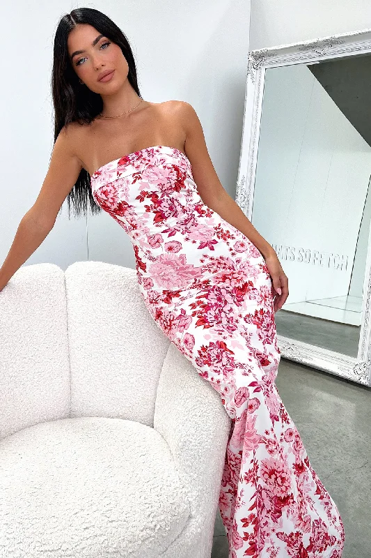 Charms Maxi Dress - Pink Floral Elegant Maxi Dress with Slit