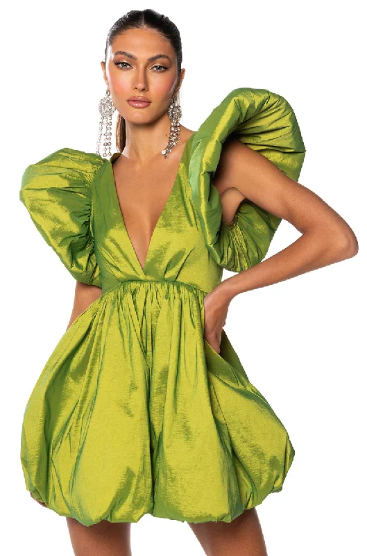 CLEMENTINE BUTTERFLY SLEEVE MINI DRESS IN GREEN