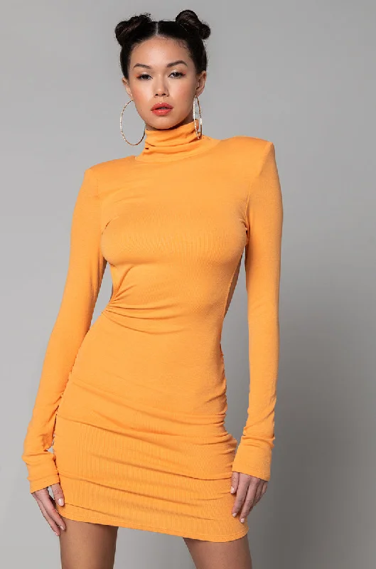 COME TO LIFE LONGSLEEVE TURTLENECK MINI DRESS ORANGE