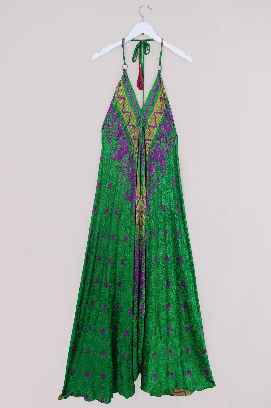 Eden Halter Maxi Dress - Vintage Sari - Emerald Green & Plum Mosaic - Free Size S - L Comfortable T-Shirt Maxi Dress Eden Halter Maxi Dress - Vintage Sari - Emerald Green & Plum Mosaic - Free Size S - L Comfortable T-Shirt Maxi Dress