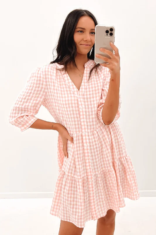 Ella Mini Dress Pink Check Classic Casual Mini Dress
