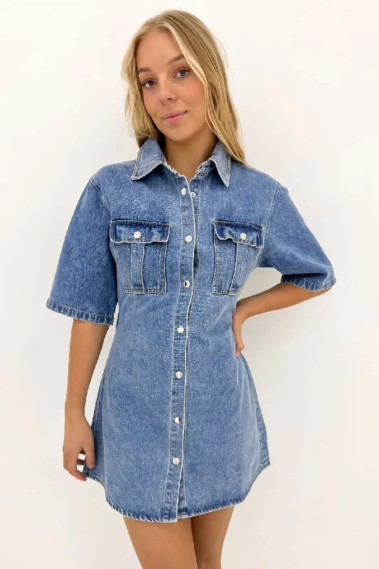 Emerson Denim Mini Dress Blue Stylish Sweetheart Mini Dress