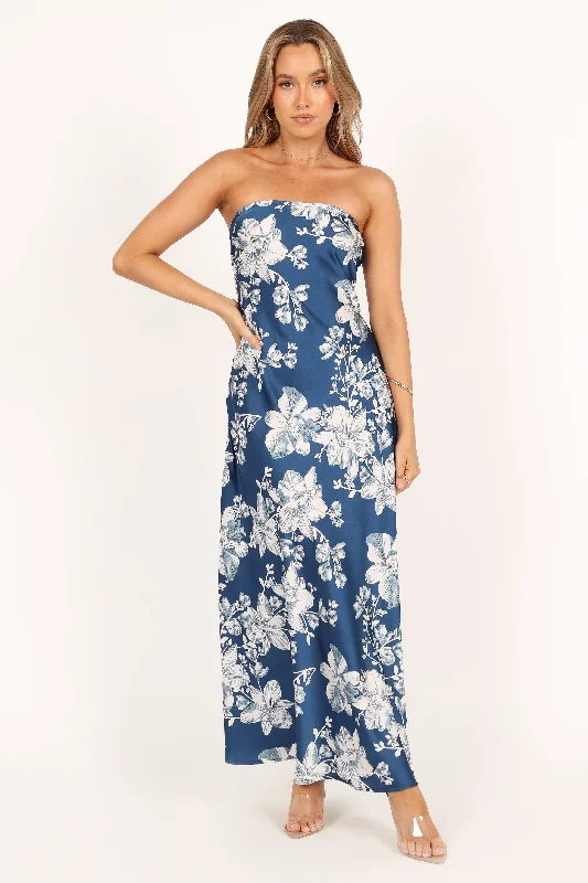 Gemma Strapless Maxi Dress - Blue Floral Elegant Sleeveless Maxi Dress