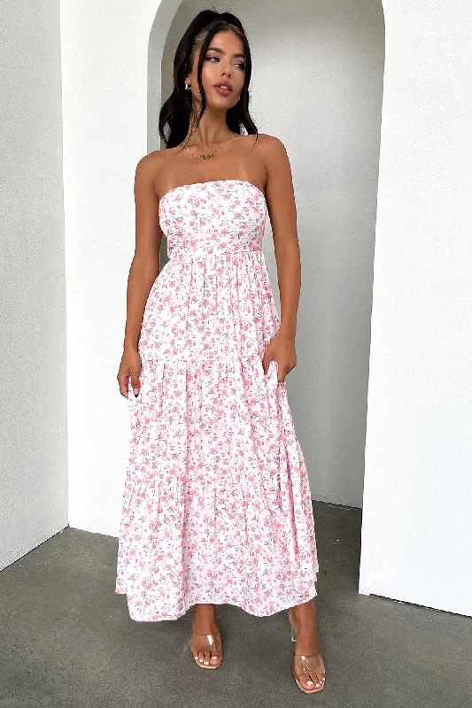Hailey Maxi Dress - Pink Floral Fashionable Halter Neck Maxi Dress