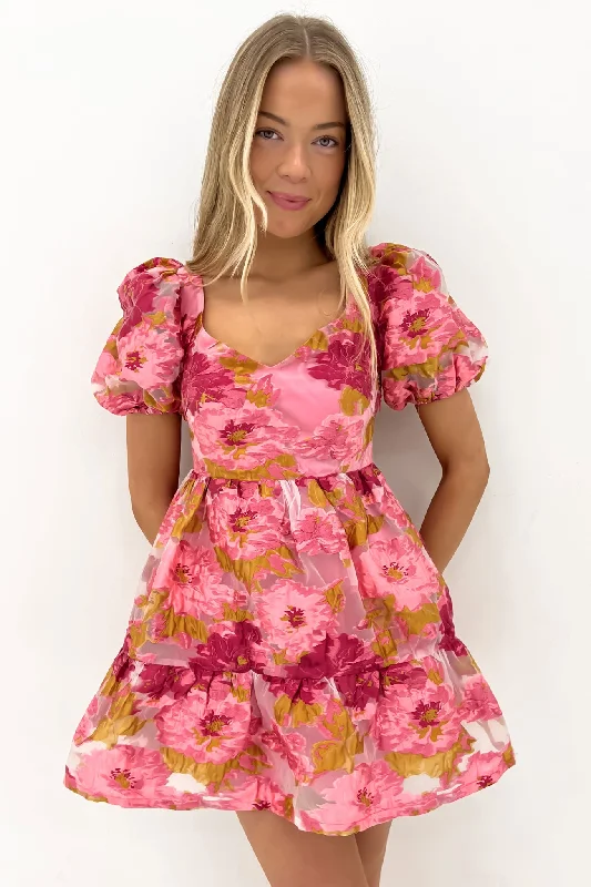 Hensley Mini Dress Pink Chic Puff Sleeve Mini Dress
