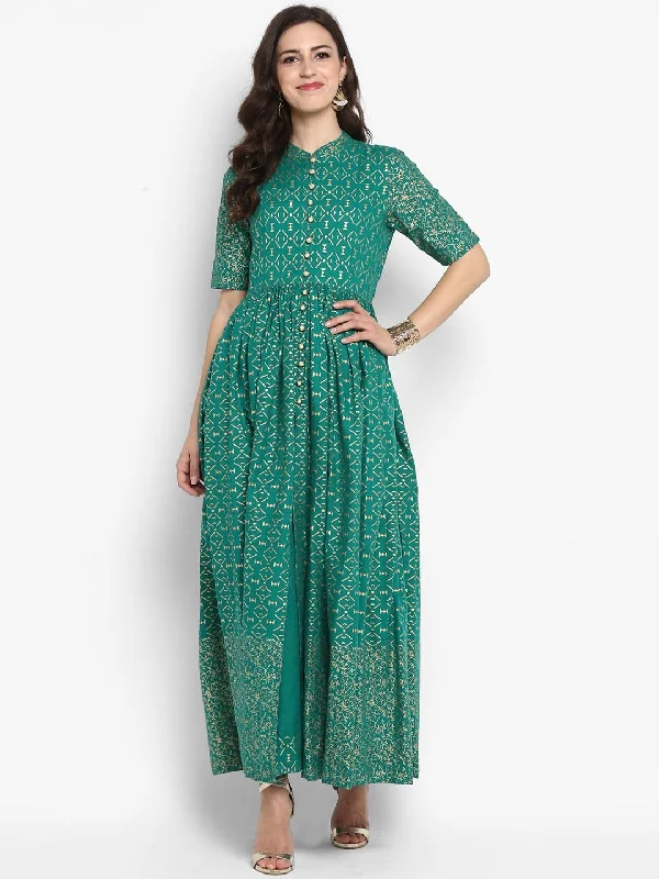 Women's Green Printed Maxi Dress - Meeranshi