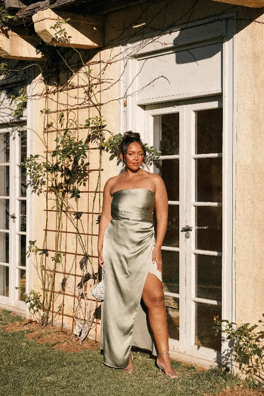 Kara Strapless Maxi Dress - Olive Elegant Tiered Maxi Dress