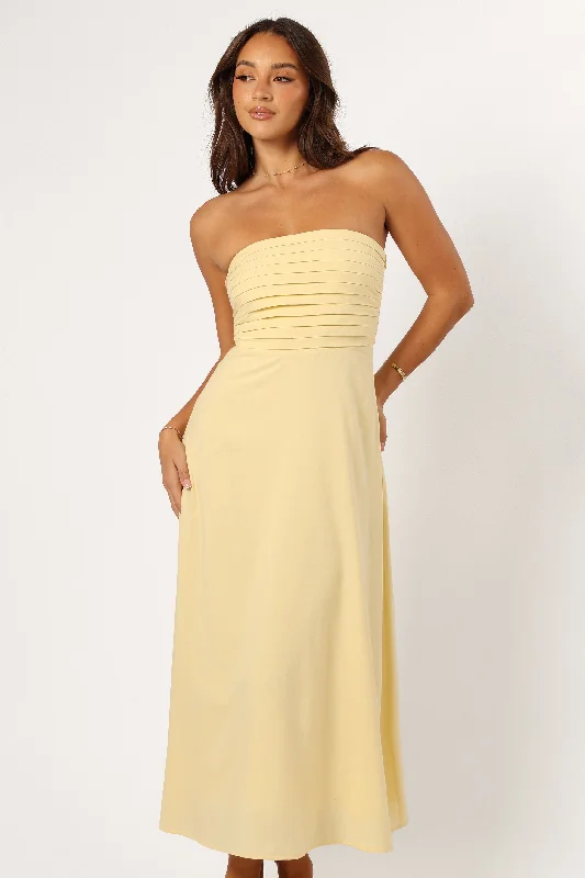 Kenna Strapless Maxi Dress - Butter Yellow Trendy Fit-and-Flare Maxi Dress