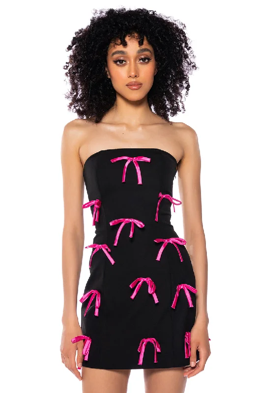 LUCY ALL OVER BOWS STRAPLESS MINI DRESS