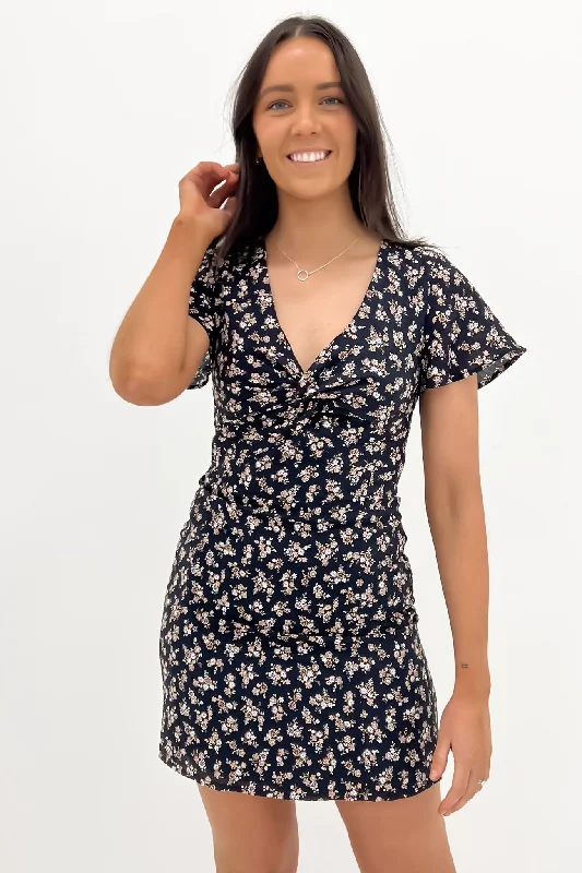 Maya Floral Mini Dress Black Fashionable Party Mini Dress