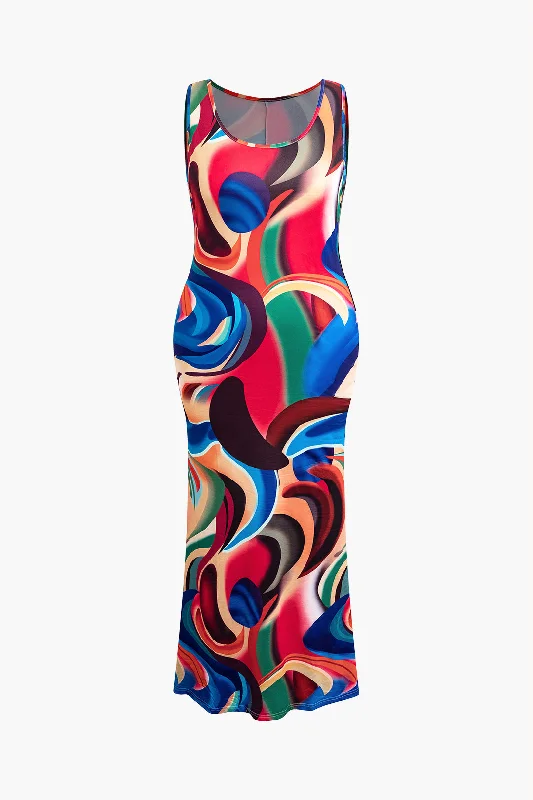 Plus Size Abstract Print Tank Maxi Dress