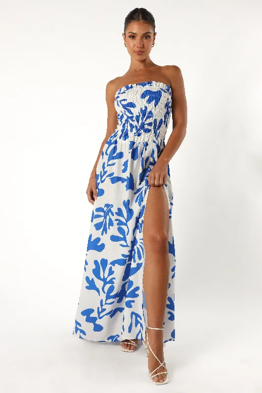 Mikaela Maxi Dress - Botanica Print Elegant Pleated Maxi Dress