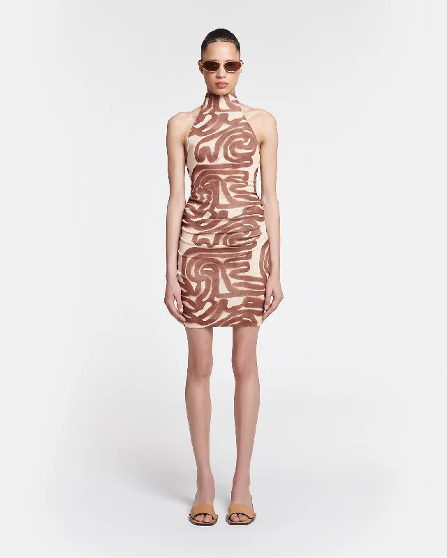 Denica - Mesh-Jersey Mini Dress - Caramel Ribbon Stylish Button-Down Mini Dress