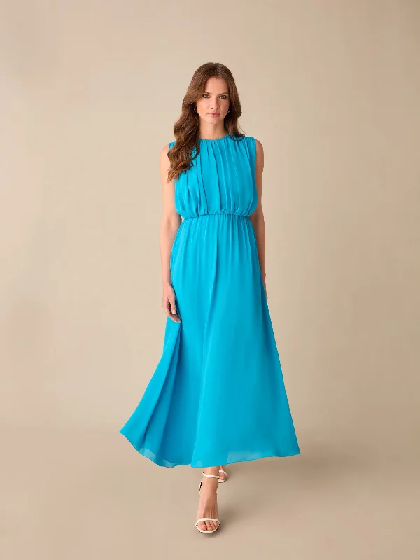 Petite Lucia Blue Gathered Waist Maxi Dress