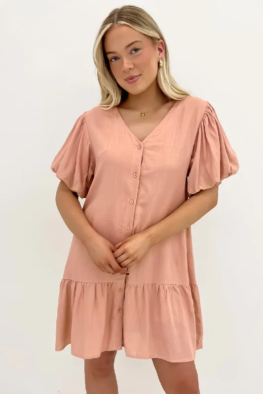 Phoebe Mini Dress Blush Trendy Wraparound Mini Dress
