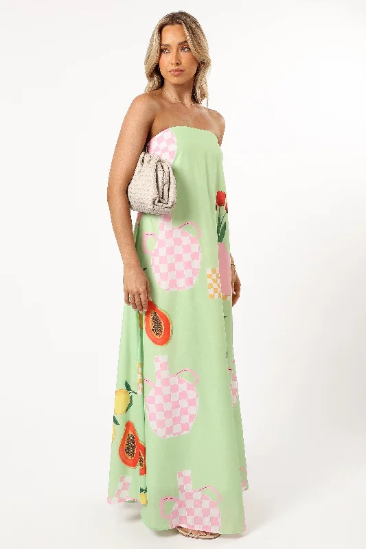 Piccolo Strapless Maxi Dress - Green Papaya Fashionable High-Low Maxi Dress
