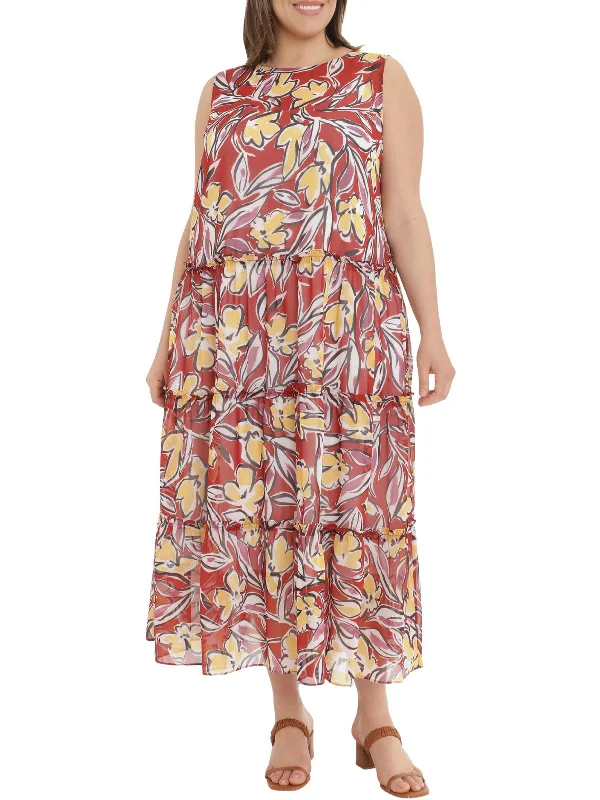 Plus Womens Floral Tiered Maxi Dress