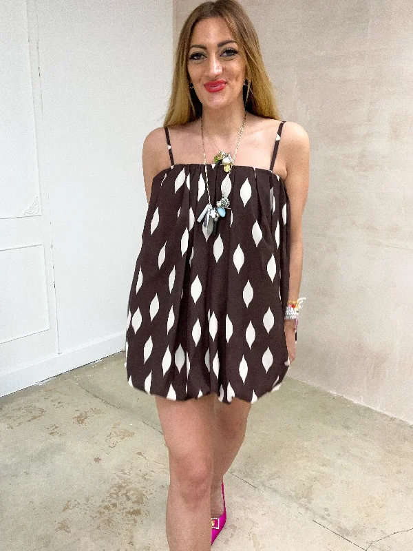 Puffball Mini Dress In Brown