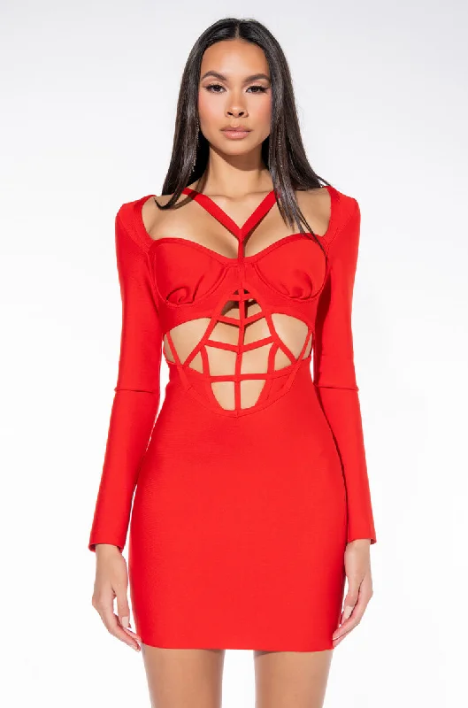 RIGHT PLACES BANDAGE LACE UP MINI DRESS